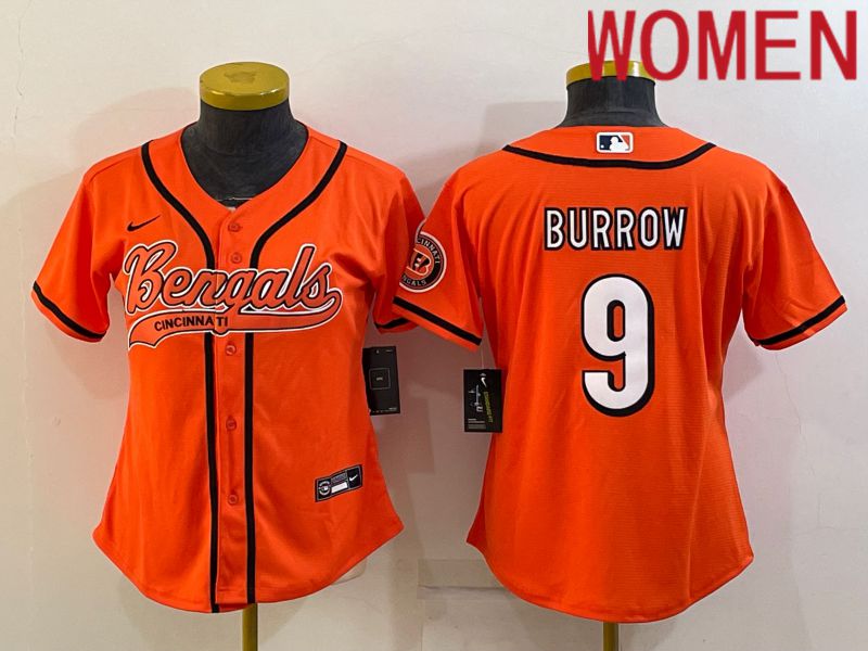 Women Cincinnati Bengals #9 Burrow Orange 2022 Nike Co branded NFL Jerseys->women nfl jersey->Women Jersey
